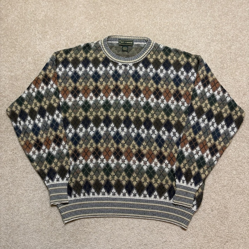 Vtg Croft & Barrow Sweater Men Large Multicolor Argyle Knit Grandpa Crewneck 90s